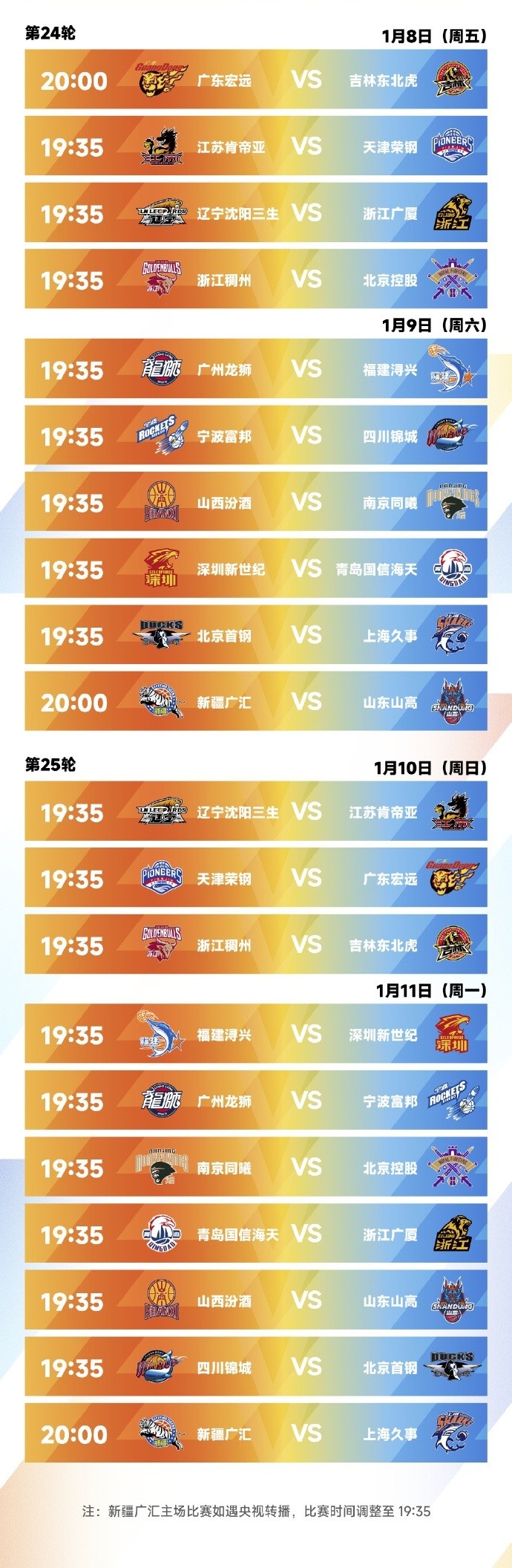 CBA新赛季常规赛完整赛程出炉：10月16日开打 揭幕战上海VS深圳
